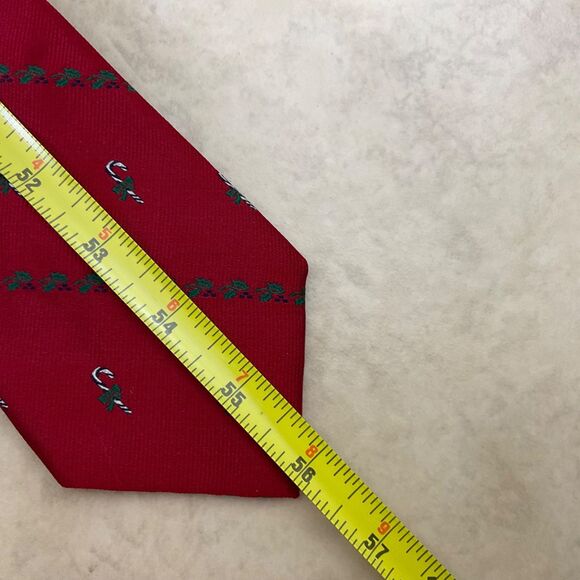 Vtg.  Lands End Silk Repp Tie Direct Merchants Candy Canes Red Hand Sewn USA 56” - Picture 8 of 9